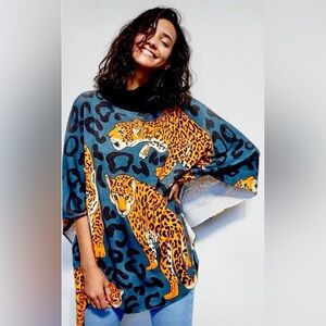 Anthropologie Conditions Apply Leopard Oversized Art Sweater